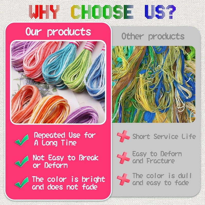 Dercuy 16 Skeins Colorful Series Embroidery Floss, 8m Cotton Cross Stitch Thread, Friendship Bracelet String Including Plastic Floss Bobbins, for DIY Making, Embroidery Crafts - Image 5